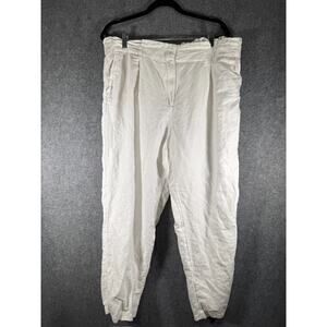 LOFT Pants Women XL Tall White Linen Blend Flat Front Tapered Leg Coastal Vacati